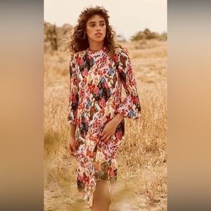 Anthropologie Shara pleated floral high neck midi dress
